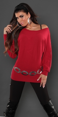 Sexy KouCla Pullover mit Nieten Rot