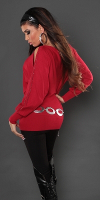 Sexy KouCla Pullover mit Nieten Rot